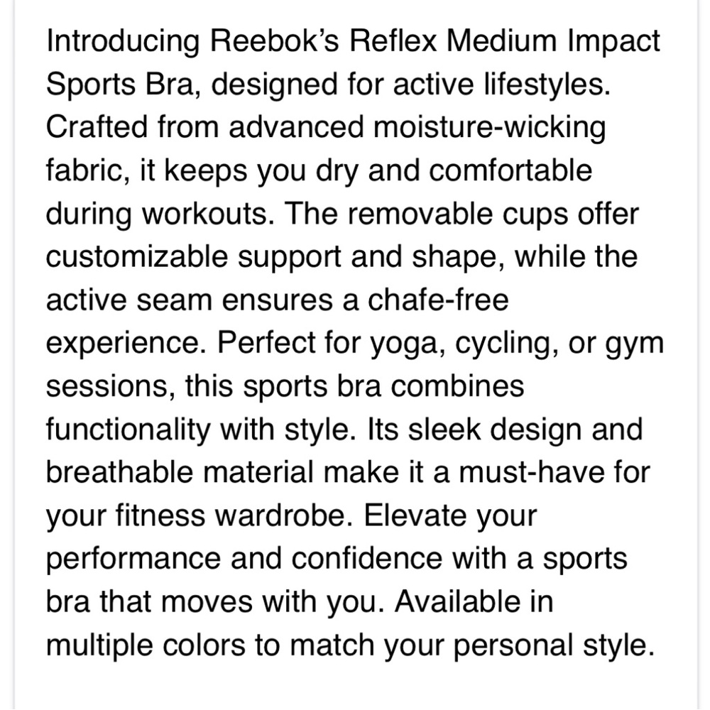 NWOT Reebok Racerback Sports Bra - Picture 5 of 5